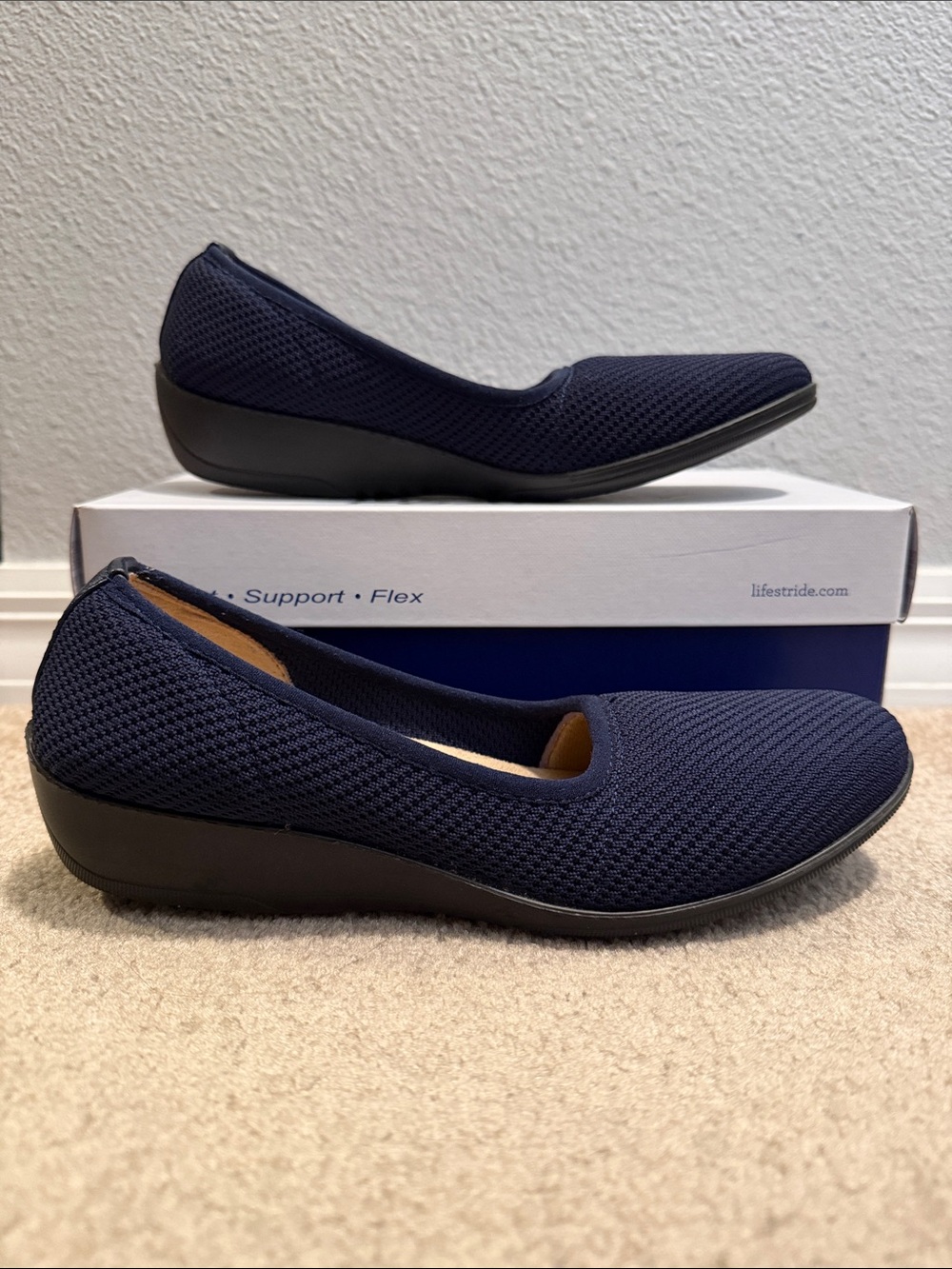 Life Stride Navy Knit Slip-On Wedge Flats